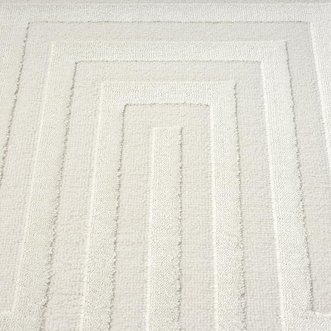 Abani Neutral Cream Area Rug 4' x 6' for Living Room, Bedroom - Tone-on-Tone Geometric Design - Durable & Easy to Clean