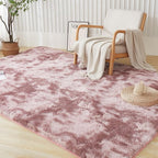 Andency 6x9 Area Rugs, Large Shag Fluffy Soft Shaggy Rugs for Living Room Bedroom, Non-Slip Tie-Dyed Dusty Pink Thick Plush Carpet for Kids Girls and Boys, Dorm Nursery Home Decor Aesthetic