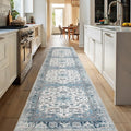 XWZO Runner Rug 2x10ft for Long Hallways, Washable Non-Slip Low Pile Area Rug with Rubber Backing, Spill Resistant Soft Vintage Floor Carpet for Kitchen Entryway Stair Landing Living Room, Blue