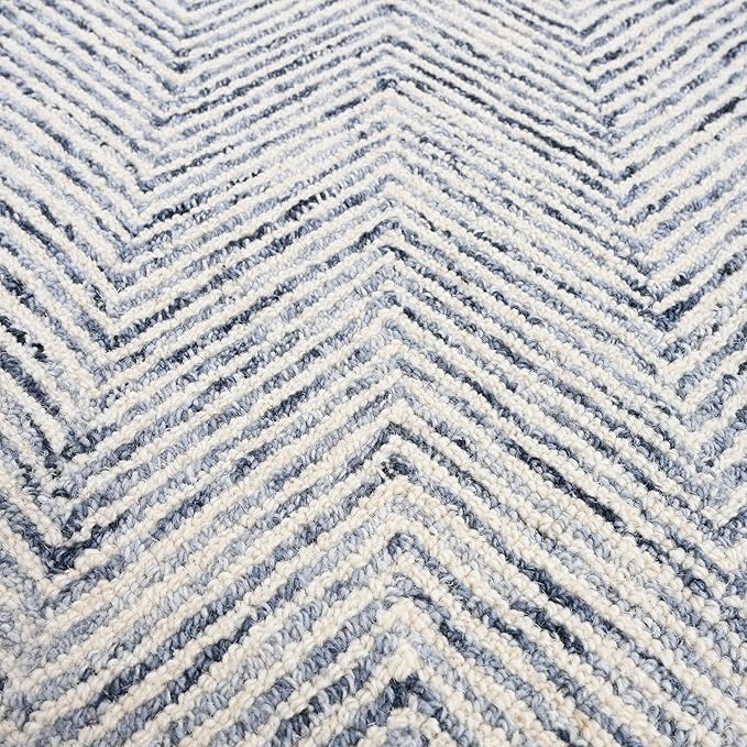 Modern Herringbone Chevron Collection Handcrafted Wool Area Rug - Durable, Zigzag Pattern, for High Traffic, Contemporary Design for Living Room, Bedroom, Dining Room Decor (Denim blue, 5' x 5')