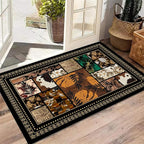 Floral Tropical Patchwork Area Rug 6x8ft, Vintage Black & Brown Country Carpet, Low Pile Non-Slip Mat for Cozy Bedroom, Dining Room, Farmhouse Decor