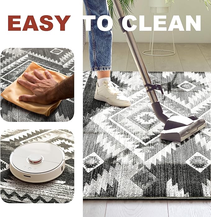 YHSF South West Native American Rug Ritz – Native Tribal American Indian Inspired Rug - Living Room, Bedroom, Hallway, Entryway & High-Traffic Area Rugs - Washable - Soft - Dark Grey, 8 Feet x 10 Feet