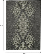 FH Home Flat Woven Outdoor Rug - Waterproof, Easy to Clean, Stain Resistant - Premium Polypropylene Yarn - Boho Moroccan - Large Patio, Deck, Sunroom - Ariana - Charcoal - 7ft 8in x 9ft 8in