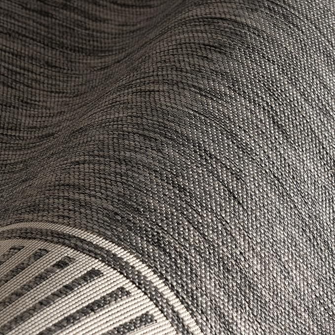 Nuloom Asha Grey/Ivory, 6'7" x 9', Casual, Striped Border, Soft and Cozy, High Traffic, Stain Resistant, Easy Clean, Durable Area Rug for Indoor/Outdoor Patio, Deck, Porch, Garden, Courtyard