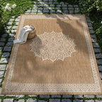 CAMILSON Outdoor Rug 6x9 Medallion Natural Modern Area Rugs for Indoor and Outdoor Patios Kitchen and Hallway Mats Washable Porch Deck Outside Carpet (Medallion Natural 6 x 9)