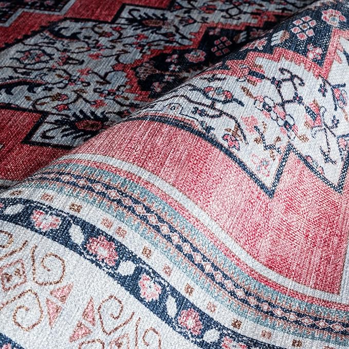 Fame Rugs Turkish Rug. Washable Vintage Oriental Antique Inspired Traditional Doormat Small Modern Area Rugs Luxury Entryway Entry Bedroom Bathroom Kitchen (399TN, 4'9 x 6'9)