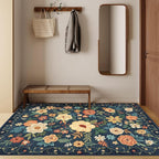 DUKINO 4x6 Area Rug, Lightweight Non Slip Washable Floral Rug, Indoor Low Pile & Non-Shedding Boho Design Rugs for Bedroom, Living Room, Dining Room, Dark Blue