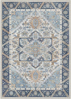 5x7 Area Rug Machine Washable Boho Rug for Living Room,Ultra-Thin Low Pile Carpet,Lightweight Indoor Printed Rug,Non Slip Floral Area Rug for Bedroom, Dining Room, Home Office,Blue