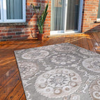 CAMILSON Indoor Outdoor Rug 9x12 Bohemian Medallion Floral Area Rugs for Indoor and Outdoor Patios Easy-Cleaning Non-Shedding Living Room Garden and Kitchen Washable Outside Carpet (9 x 12 / Beige)