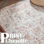 jinchan Kalen Round Rug 4ft Area Rug Washable Vintage Indoor Retro Accent Entryway Floor Cover Distressed Floral 4' Round Circle Boho Non Slip Thin Carpet for Bedroom Living Room Dining Room Red
