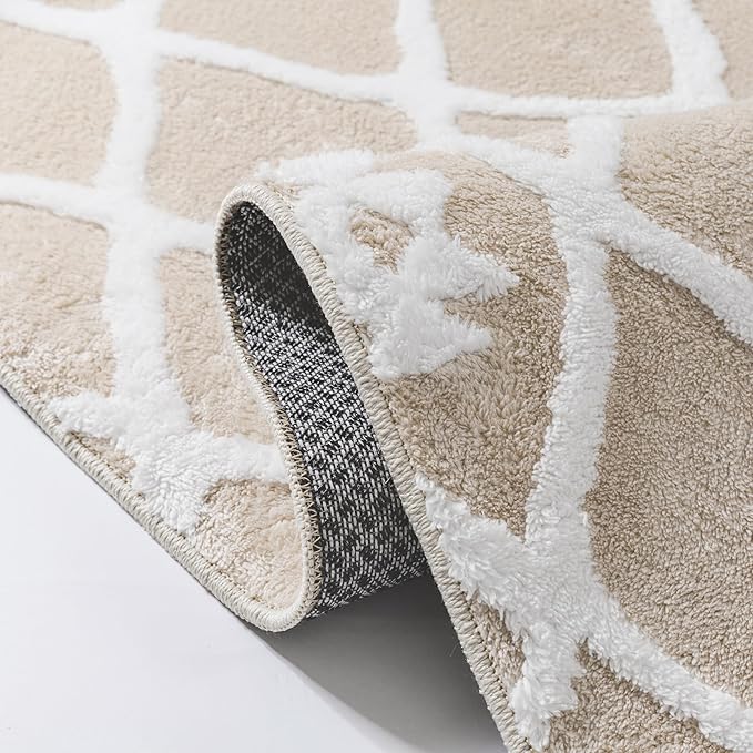 Ivory 8x10 Area Rug Moroccan Shag Living Room Washable Carpet Soft Non Shedding Neutral Boho Plush Pile Modern Large Throw Rug for Office Bedroom Dining Room Playroom