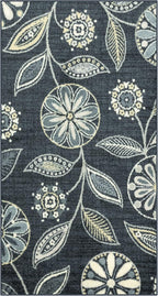 Maples Rugs Reggie Floral Area Rug - Made in USA - Washable, Non Slip, Pet-Friendly Mats for Living Room, Bedroom, and Office, 3'4" x 6', Persian Blue