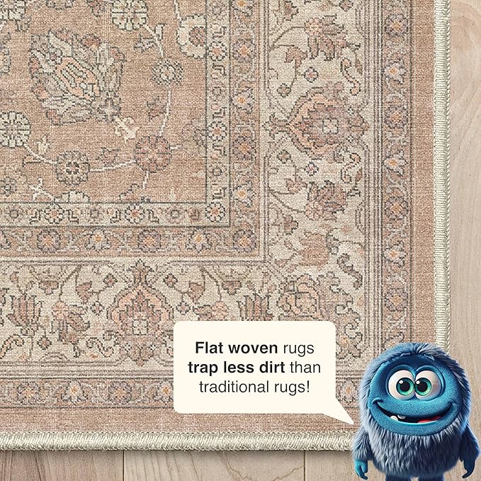 Well Woven Asha Rome Beige Cream 2'3" x 7'3" Runner Rug - Oriental Floral Pattern, Easy Clean, Floor-Friendly Backing - for Hallway, Entryway, and Kitchen