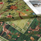 Green Rugs for Living Room 5x7 Area Rugs, Machine Washable Non-Slip Carpet, Boho Floral Low Pile Throw Rugs for Bedroom, Dining Room, Office, Nursery, Vintage Home Decor