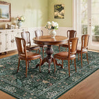 5x7 Floral Washable Area Rug for Living Room, Vintage Boho Rugs for Bedroom Dining Room, Botanical Birds Non Slip Low Pile Forest Throw Carpet for Farmhouse Office, Retro Green/Blue