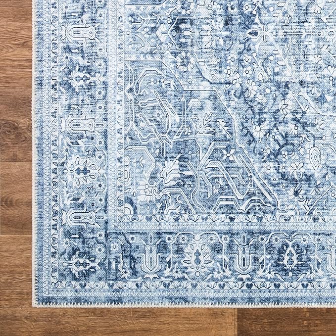 Bloom Rugs Washable Non-Slip 8' x 10' Rug - Ivory/Denim Blue Traditional Medallion Area Rug for Living Room, Bedroom, Dining Room, and Kitchen - Exact Size: 8' x 10'