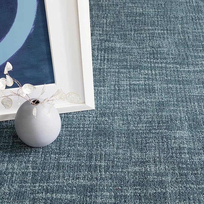 Dash and Albert Crosshatch Denim Hand Micro Hooked Wool Rug, 7.5 X 9.5 Feet, Blue Solid Pattern - Premium Luxury Hotel Quality Soft Breathable Hypoallergenic Machine Washable Easy Care All Season