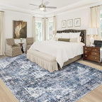 Area Rug 8x10 Washable Rug, Vintage Boho Medallion Rugs Non-Slip Soft Low Pile Large Distressed Rug Indoor Retro Carpet for Living Room Bedroom Dining Room Home Office (Blue, 8'x10')