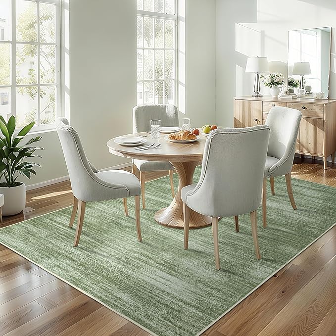 Olive Green Area Rug 8x10 Washable Non Slip Abstract Modern Farmhouse 8x10 Rug for Living Room Bedroom Dark Green Extra Large Carpet for Dining Room Under Table