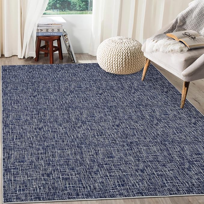 RUGSREAL Washable Rug 10x13 for Living Room Modern Abstract Area Rug Non-Slip Large Contemporary Bedroom Rug Stain Resistant Aesthetic Accent Floor Carpet Foldable Solid Rug for Home Office, Blue