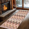 Brown Pink White Wave Runner Rug, 3x10ft Soft Tone Hallway Decor Carpet - Modern Home Corridor & Foyer Long Rug Non-Slip Mat, Washable Flannel Material, Bedroom Stylish Accent Rugs