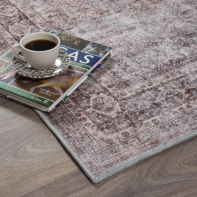Fame Rugs Turkish Rug. Washable Vintage Oriental Antique Inspired Traditional Doormat Small Modern Area Rugs Luxury Entryway Entry Bedroom Bathroom Kitchen (397CB, 2'5 x 5')