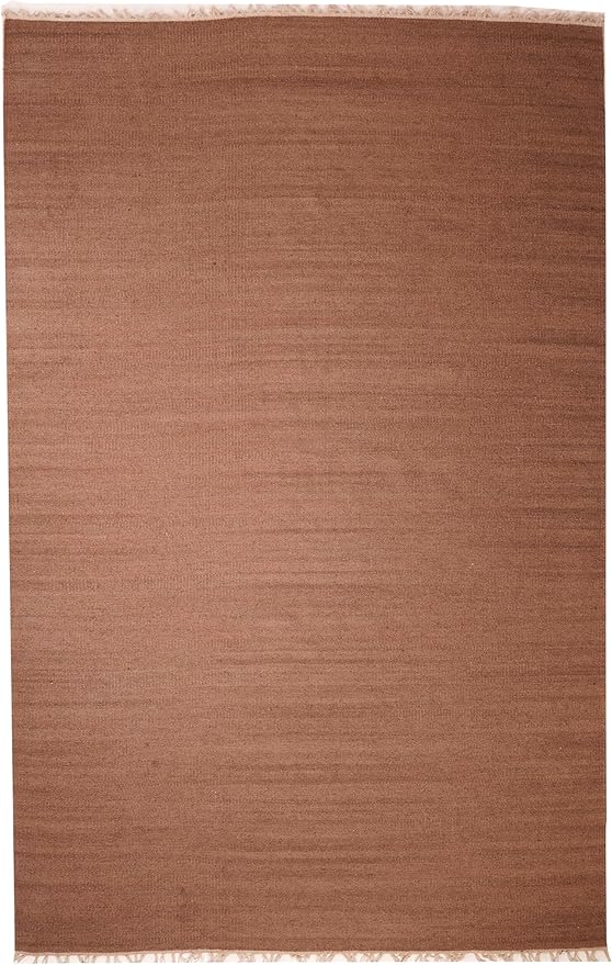 Rugsotic Carpets Hand Woven Flat Weave Kilim Wool ECO-Friendly Area Rugs - 3'x5', Rectangle Shape, Light Brown Color, Solid Plain Design, Low Pile Handmade Rugs for Living Room (D00111)