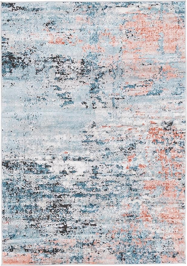 Rugs.com Leipzig Collection Area Rug – 4' x 6' Blue Low-Pile Rug Perfect for Entryways, Kitchens, Breakfast Nooks, Accent Pieces…