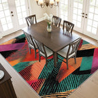 Abstract Rug - 4x6 Rug, Colorful Geometric Patchwork Area Rugs, Retro Aesthetic Low Pile Stain Resistant Floor Carpets House Decor #C031