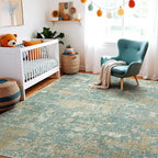 WITSHOCK Living Room Area Rugs 7x9：Modern Abstract Machine Washable Large Rug for Bedroom Dining Room Non-Slip Stain Resistant Home Office Decor,Teal Brown
