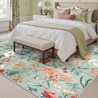 Green Area Rug 8x10 Floral Washable Living Room Kitchen Boho Carpet Non Slip Low Pile Indoor Accent Lightweight Soft Throw Rug for Bedroom Office Dining Room Nursery Farmhouse
