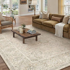 HUGEAR 5x7 Machine Washable Area Rugs Vintage Beige - Neutral Living Room Bedroom Rug Non Slip Stain Resistant Low Pile Aesthetic Throw Carpet Kids & Pet Friendly