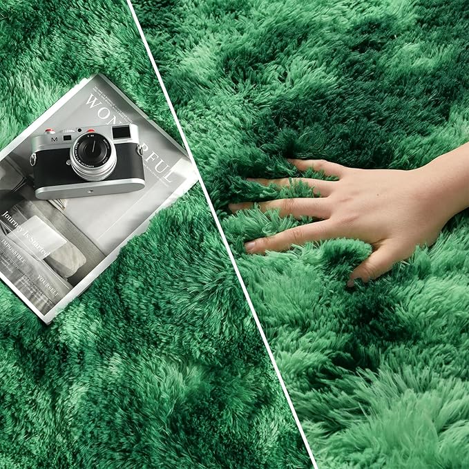 Large Shag Area Rugs 5 x 8, Plush Fuzzy Rugs for Living Room, Ultra Soft Fluffy Furry Rug for Bedroom, Indoor Carpet Nursery Rugs for Kids Room Home Decor, Tie-Dyed Emerald Green