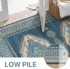GENIMO Machine Washable 8x10 Area Rugs for Living Room, Non Slip Vintage Rugs, Low Pile Lightweight Chenille Print Rug for Bedroom, Dining Room, Home Office, Navy/Brick