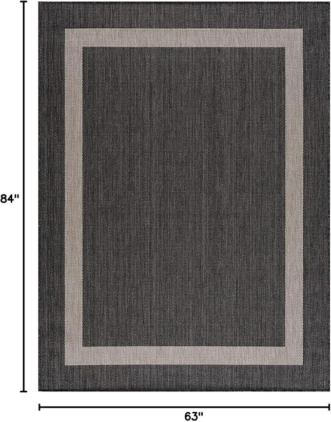CAMILSON Outdoor Rug 5x7,Modern Outside Rugs for Patios Porches Waterproof Durable Washable Non-Shedding, Easy-to-Clean Indoor Outdoor Area Carpet (5 x 7, Bordered - Dark Gray/Light Gray)