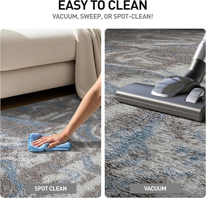 Rugshop Abstract Marble Shag Area Rug Blue 7' 10" x 10' Perfect for Large Living Rooms, Dining Areas, or Master Bedrooms