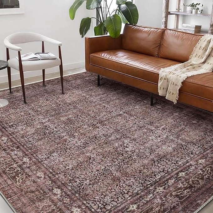 Washable Area Rug 10'x14' Boho Design Non-Shedding Easy Care Ideal for High Traffic Areas in Living Room Bedroom Office Coffee Table Kitchen Large Carpet