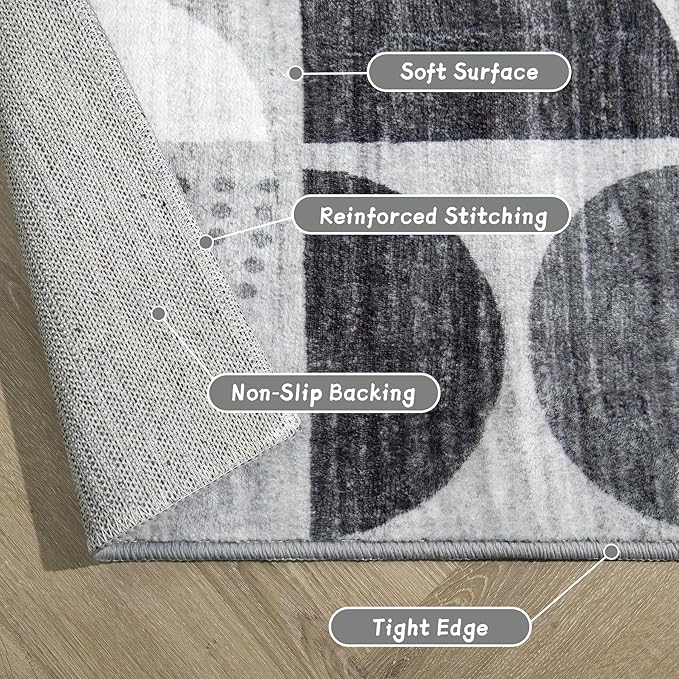 MUJOO 5x7 Area Rugs,Washable Rugs for Living Room Bedroom,Large Boho Throw Floor Carpet Non Slip Soft Modern Abstract Black and Grey