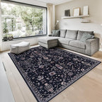 GLN Rugs Traditional Collection - Machine Washable Area Rug, Traditional Washable, Non Slip, Low Pile Chenille Rug, Living Room, Bedroom, Kitchen Rug (4' x 6' Black)