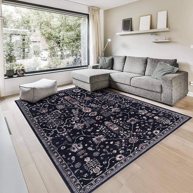 GLN Rugs Traditional Collection - Machine Washable Area Rug, Traditional Washable, Non Slip, Low Pile Chenille Rug, Living Room, Bedroom, Kitchen Rug (6' x 9' Terra/Multicolor 1168)