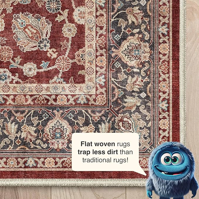 Well Woven Asha Rome Red 5'3" x 7'3" Area Rug - Oriental Floral Pattern, Easy Clean, Floor-Friendly Backing - for Living Room, Bedroom, and Dining Room