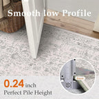 Gray Area Rug 10x14 Machine Washable Large Vintage Living Room Distressed Non Slip Carpet Traditional Indoor Bedroom Grey Retro Floral Accent Throw Rug for Office Kitchen Dining Room