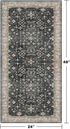 2x4 Entryway Runner Rugs, Small Runners for Kitchen, Door Mat Indoor Entrance, Bathroom, Non-Slip Low-Pile Washable Stain Resistant, Vintage Ashen Charcoal Floral Decor (Ashen/Multi)