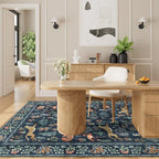 DUKINO 4x6 Rug, Washable Animal Area Rug with Non Slip Vintage Design, Indoor Soft Low Pile Carpet for Bedroom, Nursery, Dining Room, Farmhouse, Playroom, Navy Blue