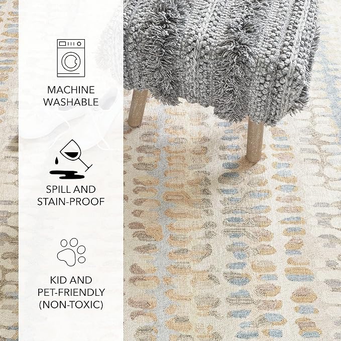 Dash and Albert Paint Chip Machine Washable Area Rug - Runner - 2.5' x 8' Natural - Geometric Accent Rug - Anti-Slip Backing, Lightweight, Machine Washable, High Traffic Areas Kitchen, Mudroom