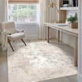 4x5 Washable Area Rug Beige Grey Abstract Entryway Office Throw Rug Neutral Modern Non Slip Soft Low Pile Indoor Carpet for Living Room Bedroom Kitchen Entrance