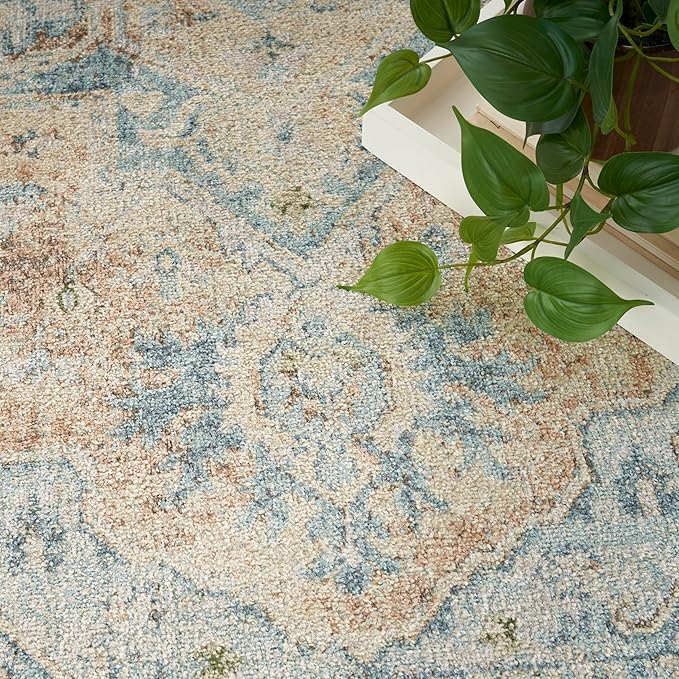 Nourison Home Astra Machine Washable Beige Blue 4' x 6' Area Rug - Easy Clean, Non Shedding, Bed Room, Living Room, Dining Room, Kitchen (4' x 6')
