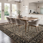 Washable Living Room Rug: 8x10 Boho Floral Soft Area Rug for Bedroom Decor - Vintage Low Pile Thin Carpet for Dining Room Non-Slip - Farmhouse Stain Resistant Rugs - Dark Brown