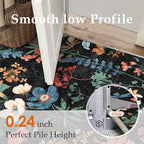 Black Area Rug 4x6 Office Floral Indoor Door Mat Washable Boho Kitchen Living Room Carpet Non Slip Bedroom Low Pile Lightweight Throw Rug for Dining Room Farmhouse