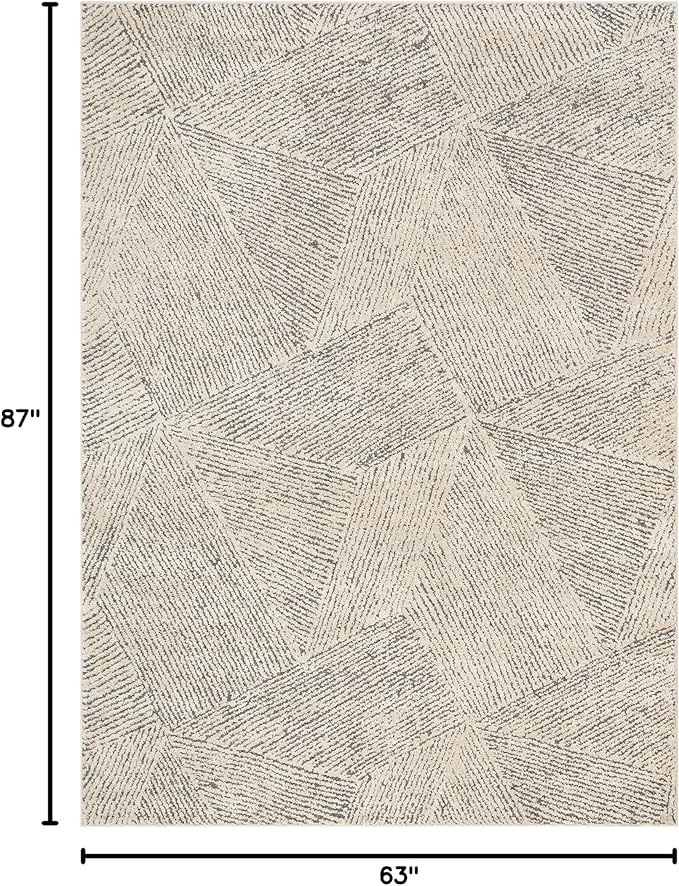 Well Woven Ezio Beige Tribal Geometric Distressed High-Lo Pile Area Rug 5x7 (5'3" x 7'3")